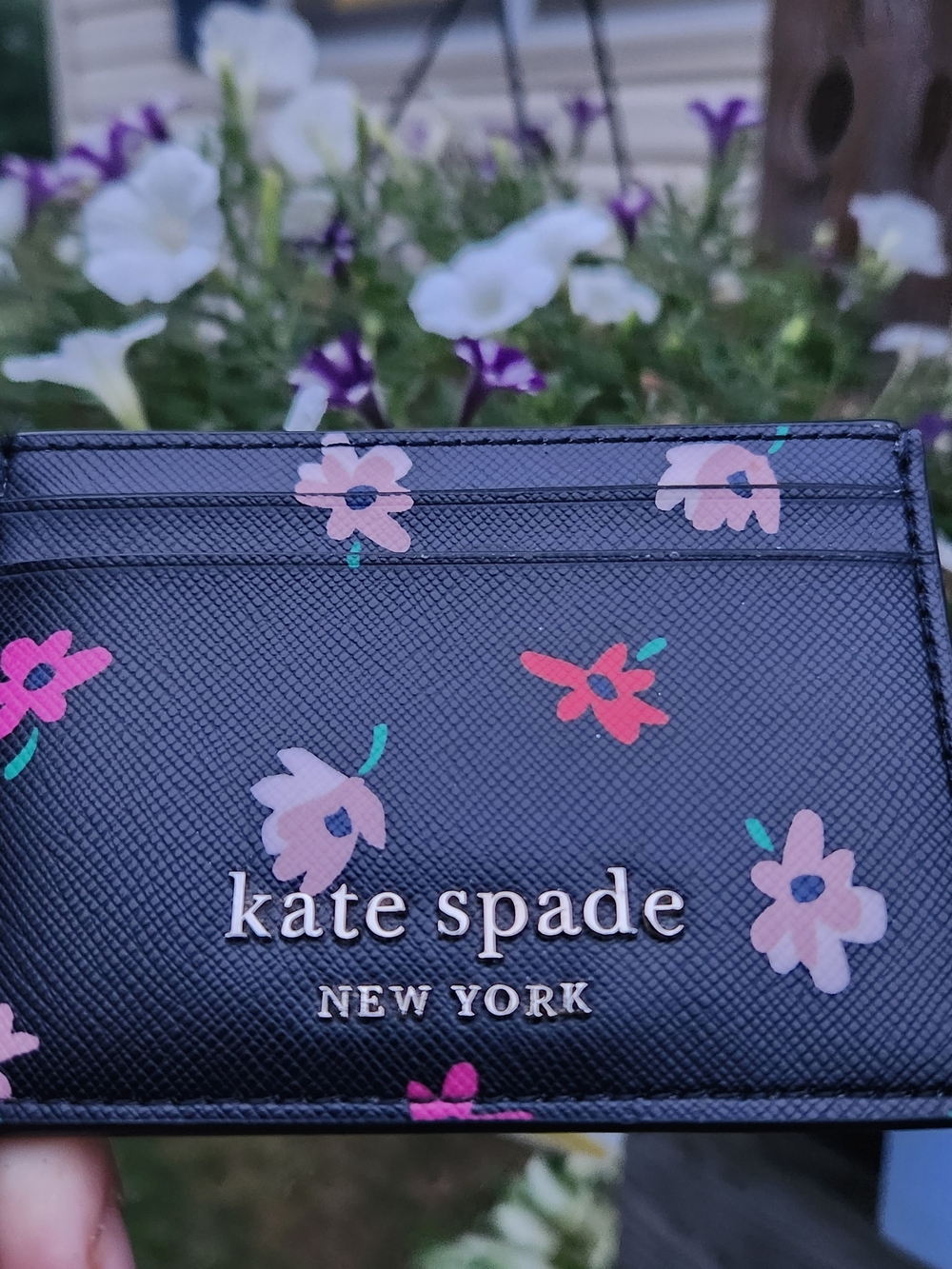 kate spade black floral cardholder with pink and red flowers